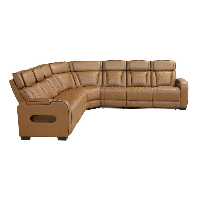 Fairway - (3)3-Piece Power Reclining Sectional with Center Drop-Down Cup Holders, Power Headrests, Storage Arms(Top and Side), Cup holders, Charging Ports, Reading Lights, Wireless Chargers,