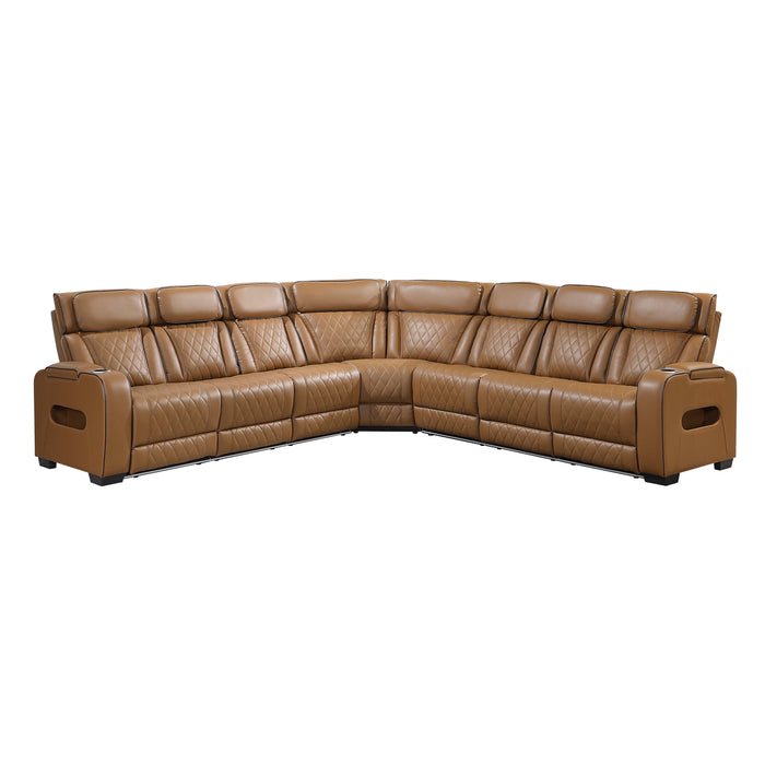 Fairway - (3)3-Piece Power Reclining Sectional with Center Drop-Down Cup Holders, Power Headrests, Storage Arms(Top and Side), Cup holders, Charging Ports, Reading Lights, Wireless Chargers,