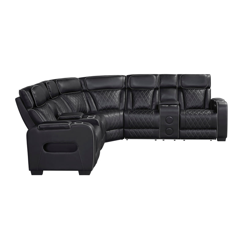 Fairway - (3)3-Piece Power Reclining Sectional with Consoles, Power Headrests, Storage Arms(Top and Side), Cup holders, Charging Ports, Wireless speakers and LED lighting