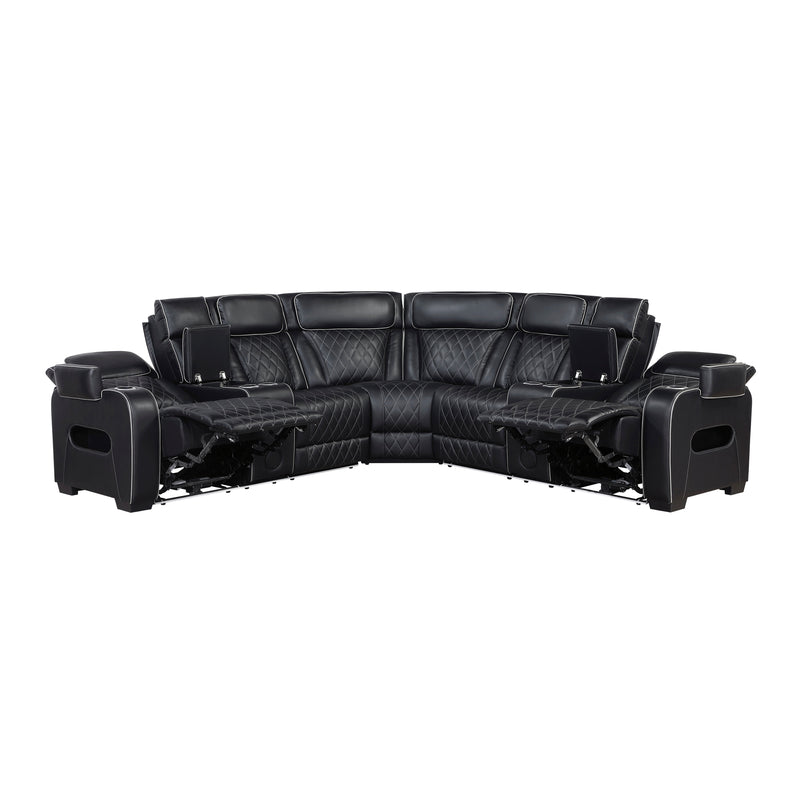 Fairway - (3)3-Piece Power Reclining Sectional with Consoles, Power Headrests, Storage Arms(Top and Side), Cup holders, Charging Ports, Wireless speakers and LED lighting