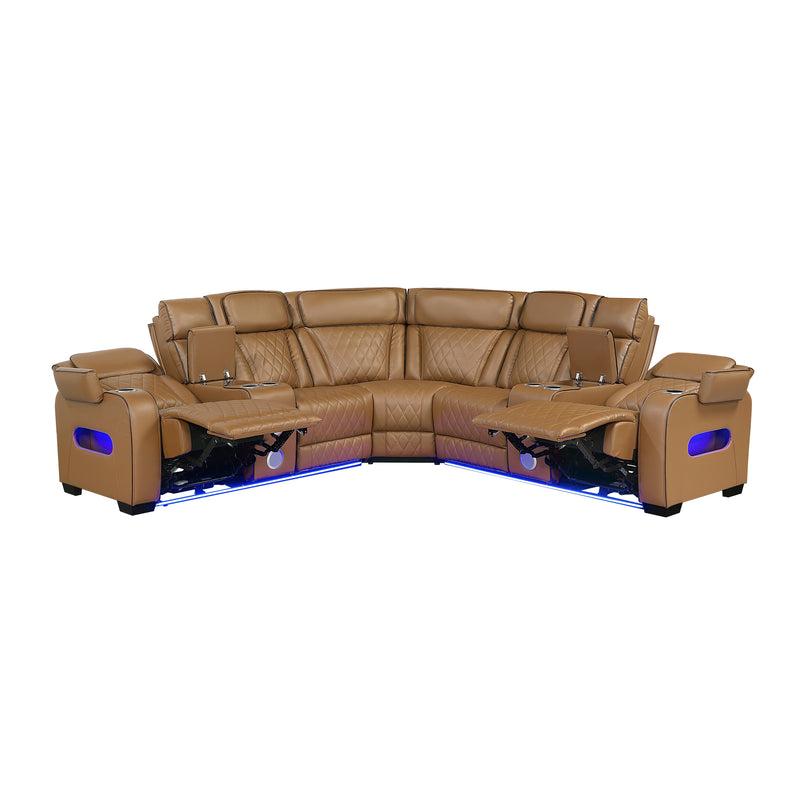 Fairway - (3)3-Piece Power Reclining Sectional with Consoles, Power Headrests, Storage Arms(Top and Side), Cup holders, Charging Ports, Wireless speakers and LED lighting