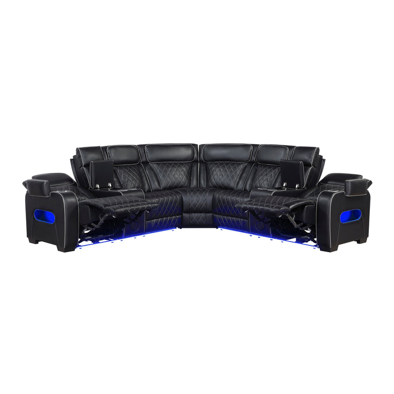 Fairway - (3)3-Piece Power Reclining Sectional with Consoles, Power Headrests, Storage Arms(Top and Side), Cup holders, Charging Ports, Wireless speakers and LED lighting