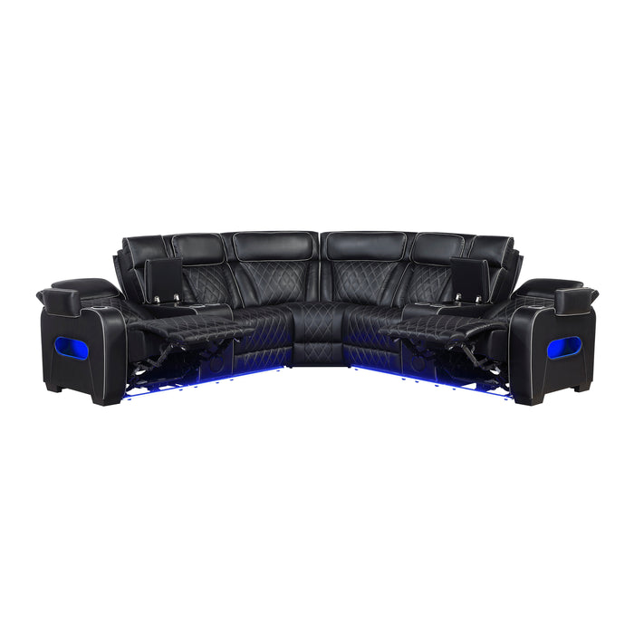 Fairway - (3)3-Piece Power Reclining Sectional with Consoles, Power Headrests, Storage Arms(Top and Side), Cup holders, Charging Ports, Wireless speakers and LED lighting