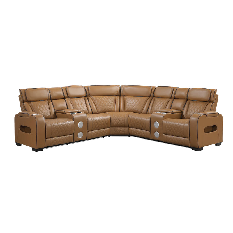Fairway - (3)3-Piece Power Reclining Sectional with Consoles, Power Headrests, Storage Arms(Top and Side), Cup holders, Charging Ports, Wireless speakers and LED lighting