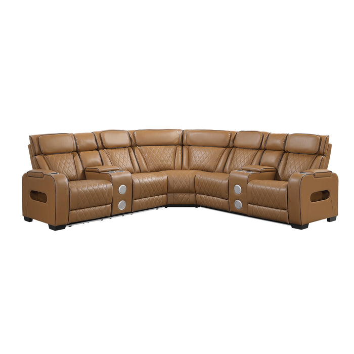 Fairway - (3)3-Piece Power Reclining Sectional with Consoles, Power Headrests, Storage Arms(Top and Side), Cup holders, Charging Ports, Wireless speakers and LED lighting