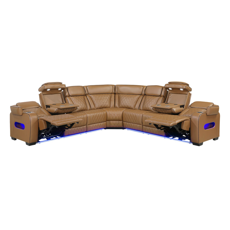Fairway - (3)3-Piece Power Reclining Sectional with Center Drop-Down Cup Holders, Power Headrests, Storage Arms(Top and Side), Cup holders, Charging Ports, Reading Lights, Wireless Chargers,