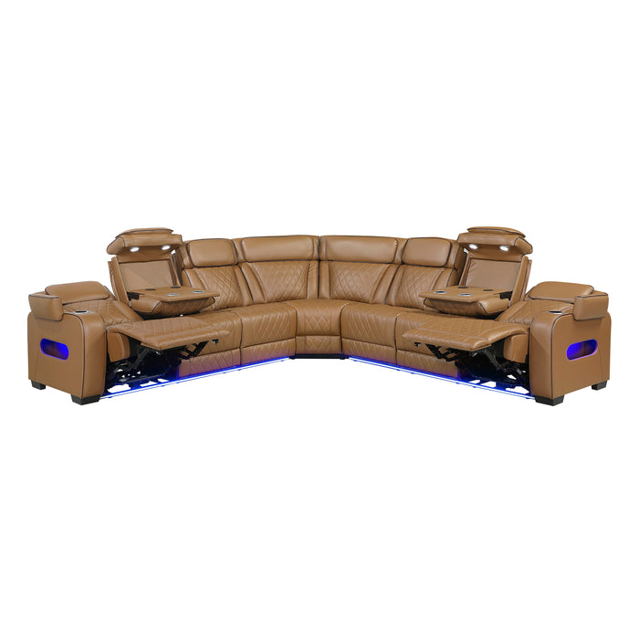 Fairway - (3)3-Piece Power Reclining Sectional with Center Drop-Down Cup Holders, Power Headrests, Storage Arms(Top and Side), Cup holders, Charging Ports, Reading Lights, Wireless Chargers,