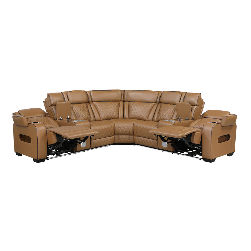 Fairway - (3)3-Piece Power Reclining Sectional with Consoles, Power Headrests, Storage Arms(Top and Side), Cup holders, Charging Ports, Wireless speakers and LED lighting