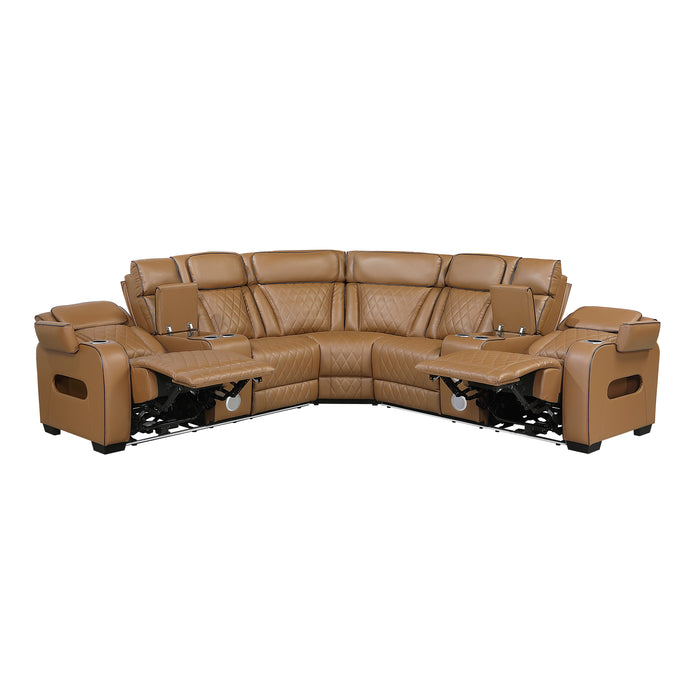 Fairway - (3)3-Piece Power Reclining Sectional with Consoles, Power Headrests, Storage Arms(Top and Side), Cup holders, Charging Ports, Wireless speakers and LED lighting
