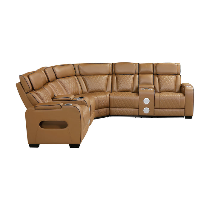 Fairway - (3)3-Piece Power Reclining Sectional with Consoles, Power Headrests, Storage Arms(Top and Side), Cup holders, Charging Ports, Wireless speakers and LED lighting