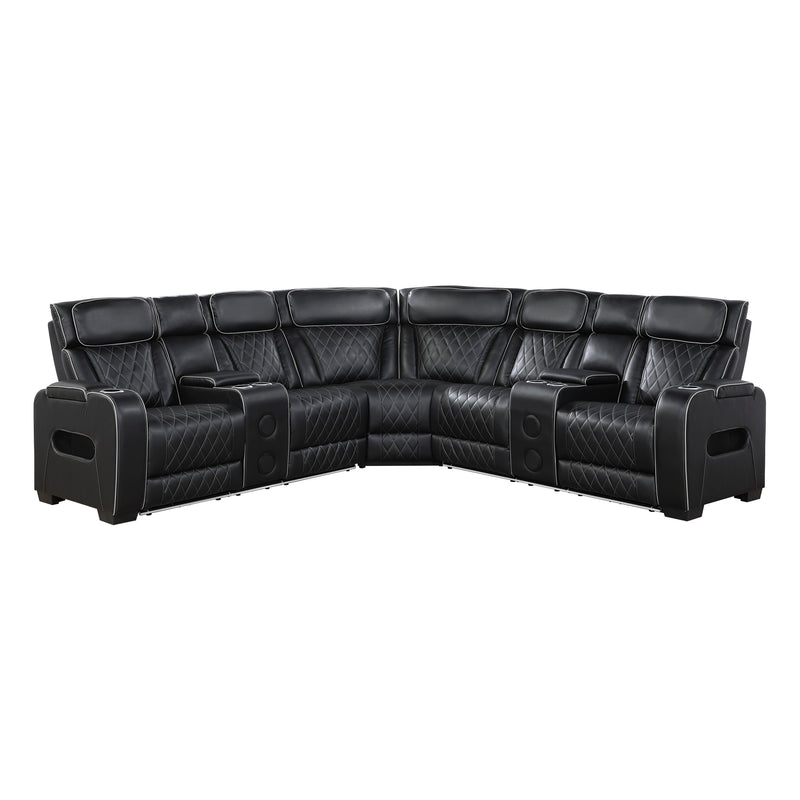 Fairway - (3)3-Piece Power Reclining Sectional with Consoles, Power Headrests, Storage Arms(Top and Side), Cup holders, Charging Ports, Wireless speakers and LED lighting