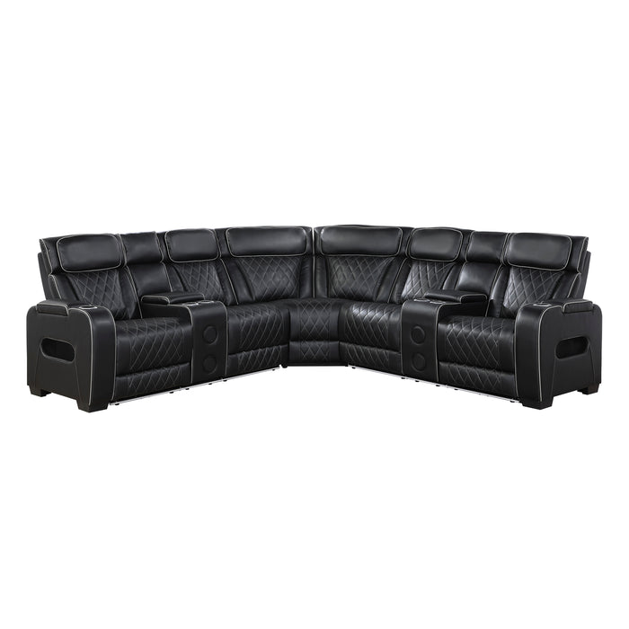 Fairway - (3)3-Piece Power Reclining Sectional with Consoles, Power Headrests, Storage Arms(Top and Side), Cup holders, Charging Ports, Wireless speakers and LED lighting