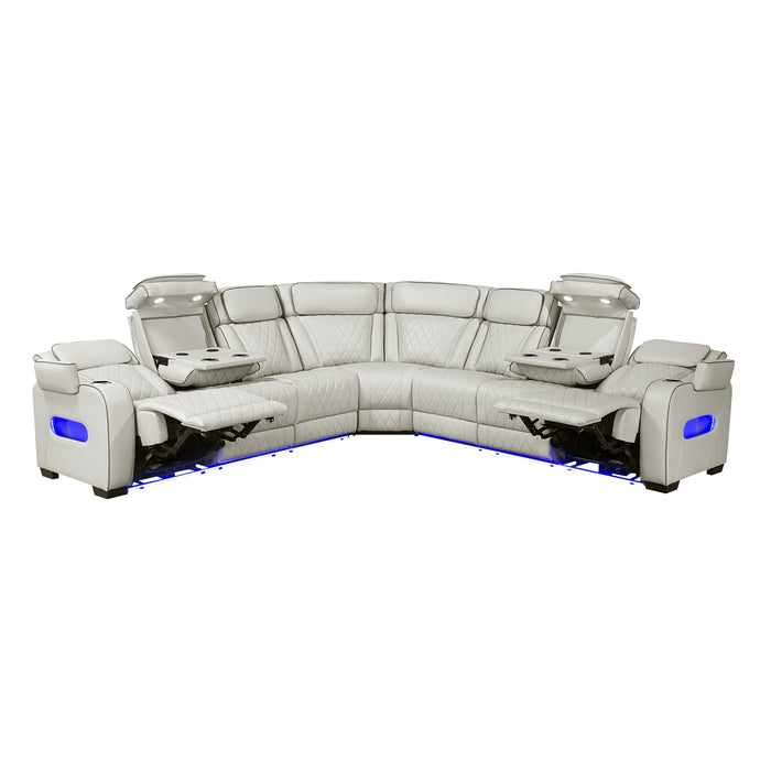Fairway - (3)3-Piece Power Reclining Sectional with Center Drop-Down Cup Holders, Power Headrests, Storage Arms(Top and Side), Cup holders, Charging Ports, Reading Lights, Wireless Chargers,