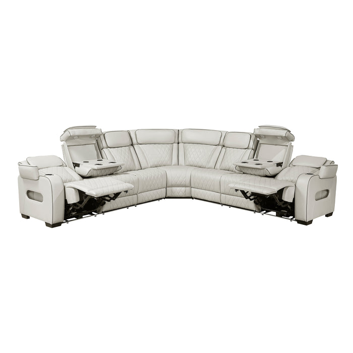 Fairway - (3)3-Piece Power Reclining Sectional with Center Drop-Down Cup Holders, Power Headrests, Storage Arms(Top and Side), Cup holders, Charging Ports, Reading Lights, Wireless Chargers,