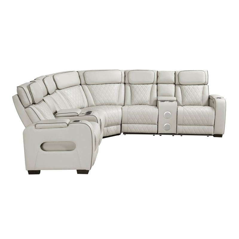 Fairway - (3)3-Piece Power Reclining Sectional with Consoles, Power Headrests, Storage Arms(Top and Side), Cup holders, Charging Ports, Wireless speakers and LED lighting