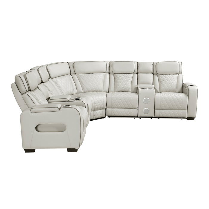 Fairway - (3)3-Piece Power Reclining Sectional with Consoles, Power Headrests, Storage Arms(Top and Side), Cup holders, Charging Ports, Wireless speakers and LED lighting