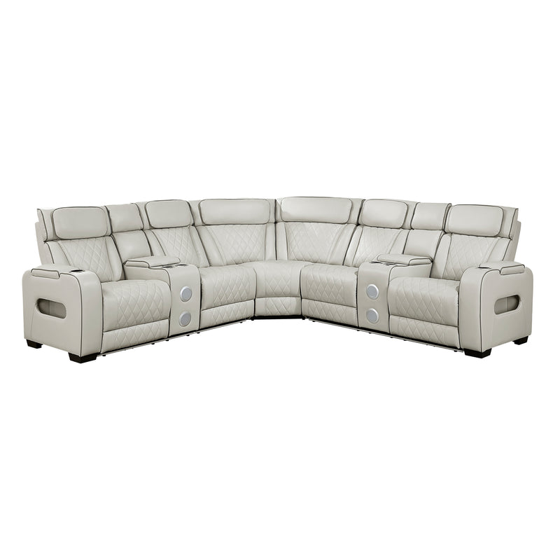 Fairway - (3)3-Piece Power Reclining Sectional with Consoles, Power Headrests, Storage Arms(Top and Side), Cup holders, Charging Ports, Wireless speakers and LED lighting