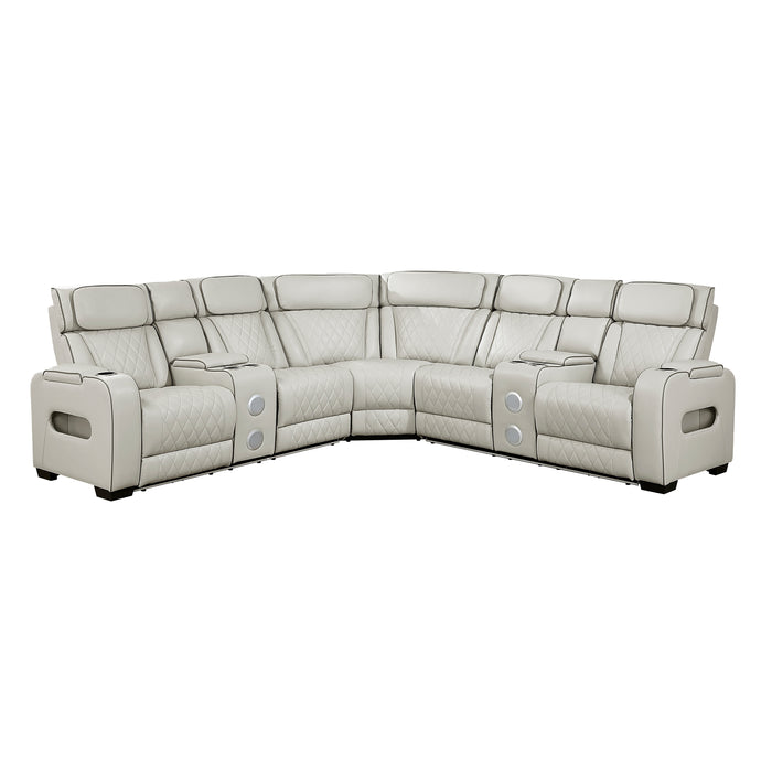 Fairway - (3)3-Piece Power Reclining Sectional with Consoles, Power Headrests, Storage Arms(Top and Side), Cup holders, Charging Ports, Wireless speakers and LED lighting