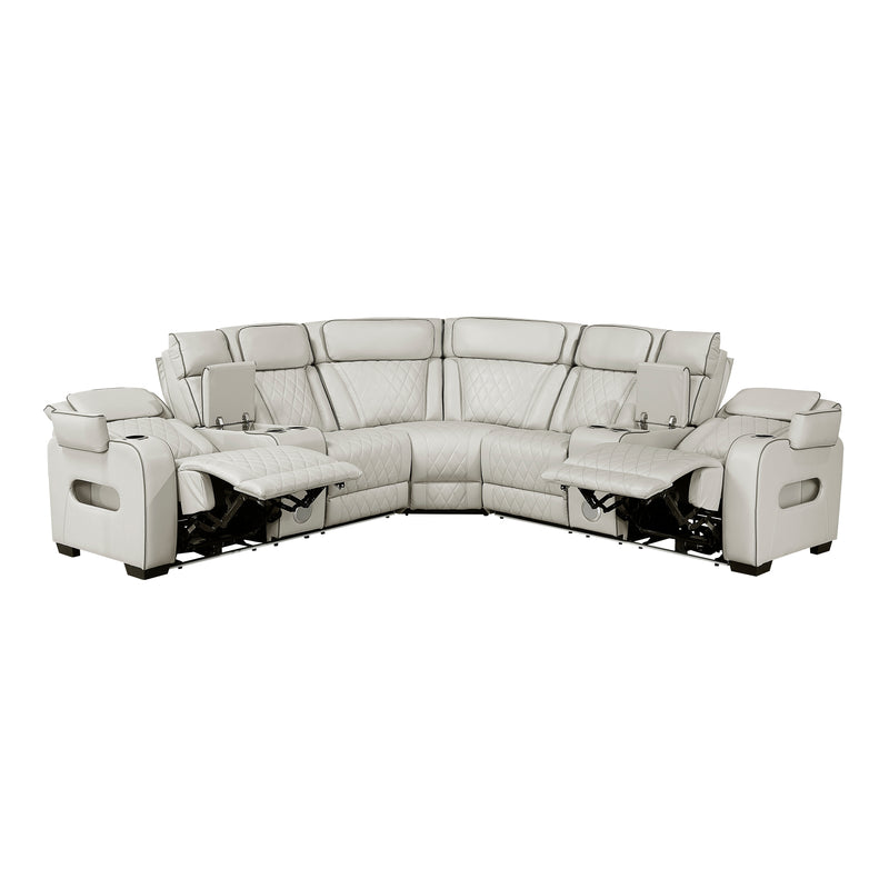 Fairway - (3)3-Piece Power Reclining Sectional with Consoles, Power Headrests, Storage Arms(Top and Side), Cup holders, Charging Ports, Wireless speakers and LED lighting