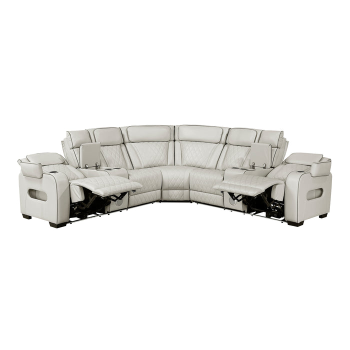 Fairway - (3)3-Piece Power Reclining Sectional with Consoles, Power Headrests, Storage Arms(Top and Side), Cup holders, Charging Ports, Wireless speakers and LED lighting