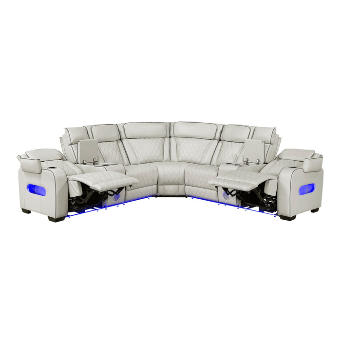 Fairway - (3)3-Piece Power Reclining Sectional with Consoles, Power Headrests, Storage Arms(Top and Side), Cup holders, Charging Ports, Wireless speakers and LED lighting