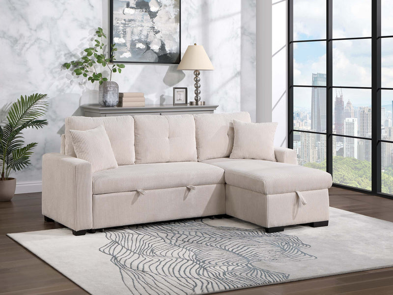 - (3) 3-Piece Reversible Sectional with Pull-out Bed and Hidden Storage, Beige