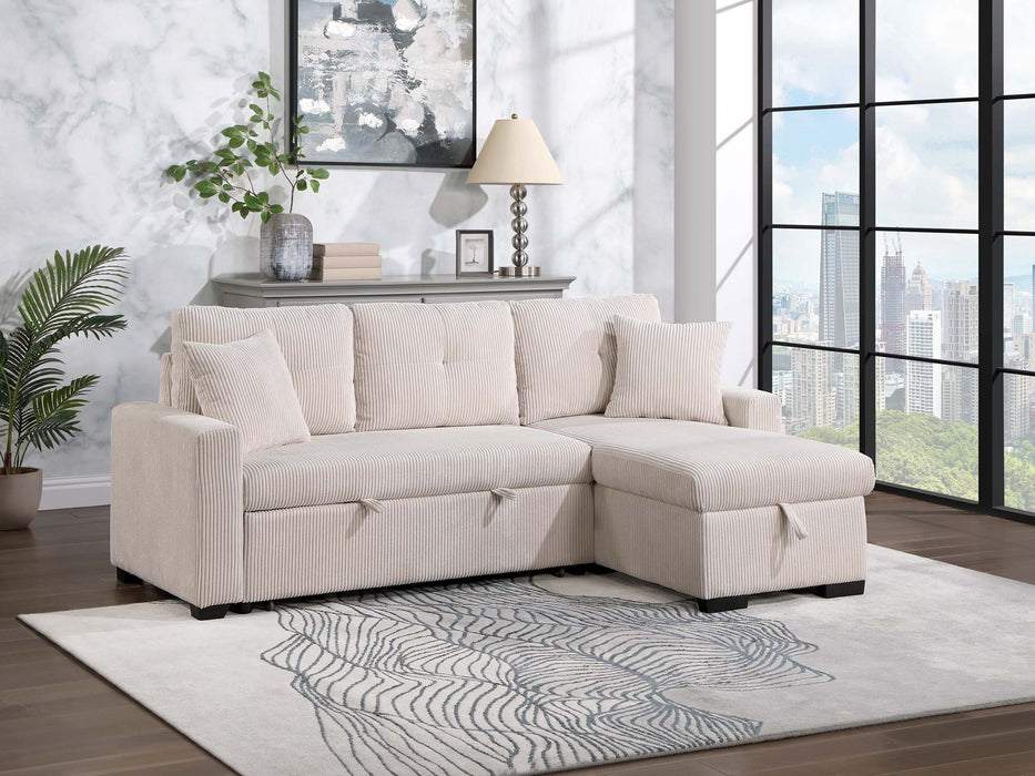 - (3) 3-Piece Reversible Sectional with Pull-out Bed and Hidden Storage, Beige