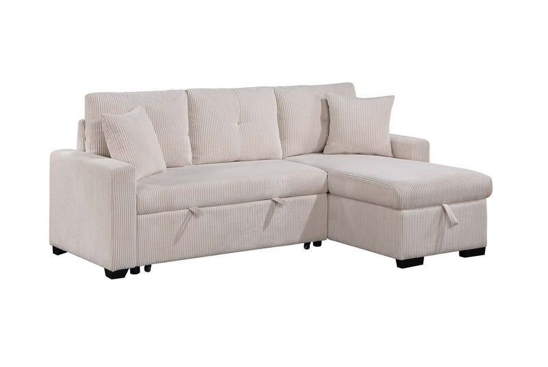 - (3) 3-Piece Reversible Sectional with Pull-out Bed and Hidden Storage, Beige