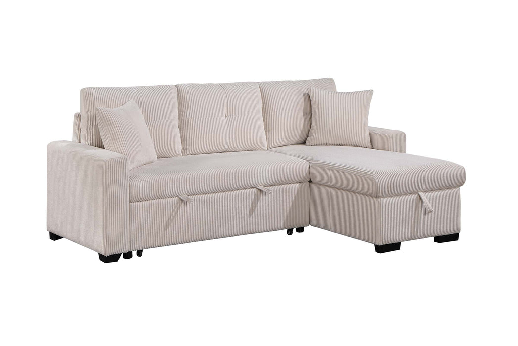 - (3) 3-Piece Reversible Sectional with Pull-out Bed and Hidden Storage, Beige