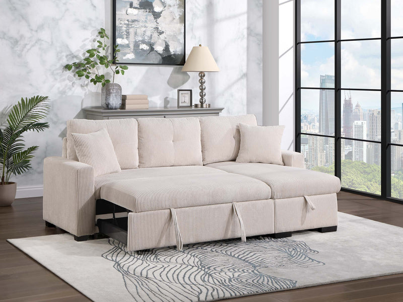 - (3) 3-Piece Reversible Sectional with Pull-out Bed and Hidden Storage, Beige