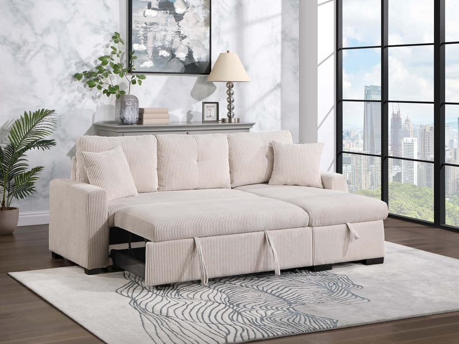 - (3) 3-Piece Reversible Sectional with Pull-out Bed and Hidden Storage, Beige
