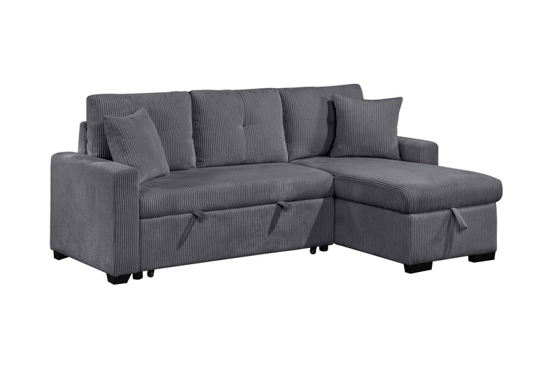 - (3) 3-Piece Reversible Sectional with Pull-out Bed and Hidden Storage, Dark Gray