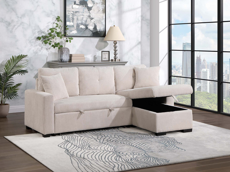 - (3) 3-Piece Reversible Sectional with Pull-out Bed and Hidden Storage, Beige