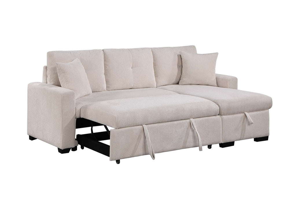 - (3) 3-Piece Reversible Sectional with Pull-out Bed and Hidden Storage, Beige