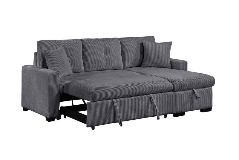 - (3) 3-Piece Reversible Sectional with Pull-out Bed and Hidden Storage, Dark Gray