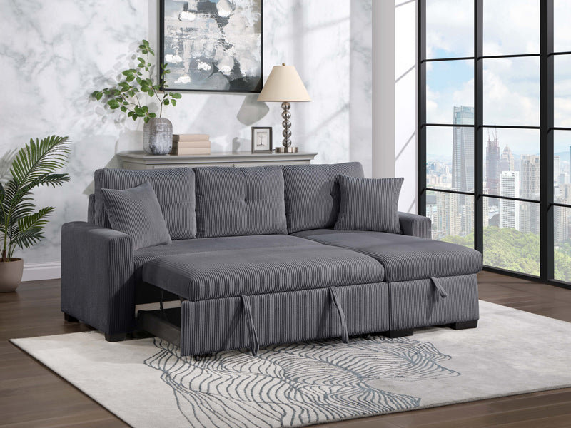 - (3) 3-Piece Reversible Sectional with Pull-out Bed and Hidden Storage, Dark Gray