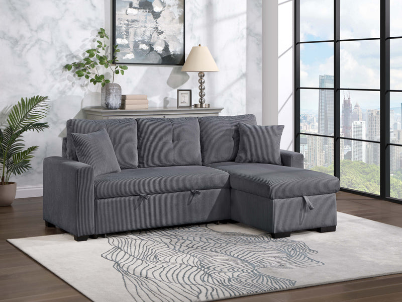 - (3) 3-Piece Reversible Sectional with Pull-out Bed and Hidden Storage, Dark Gray