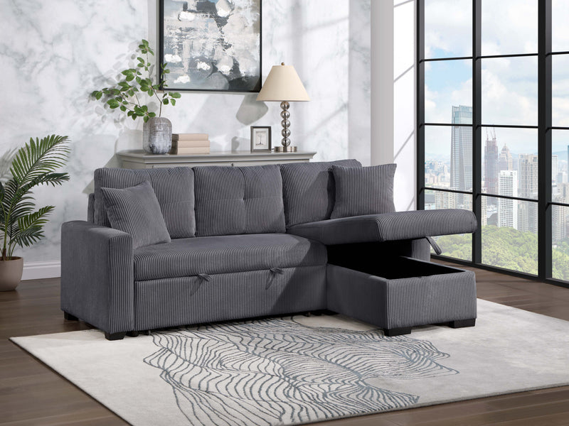 - (3) 3-Piece Reversible Sectional with Pull-out Bed and Hidden Storage, Dark Gray