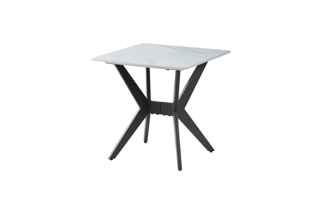 - (2) End Table, Sintered Stone Top, Black Metal Legs