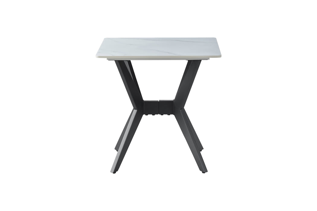 - (2) End Table, Sintered Stone Top, Black Metal Legs