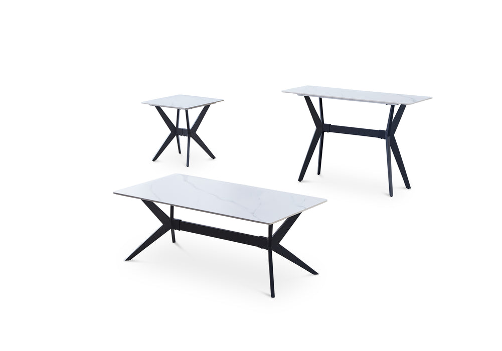 - (2) Sofa Table, Sintered Stone Top, Black Metal Legs