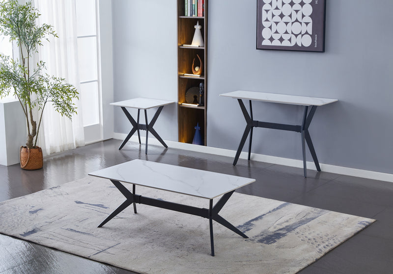 - (2) End Table, Sintered Stone Top, Black Metal Legs