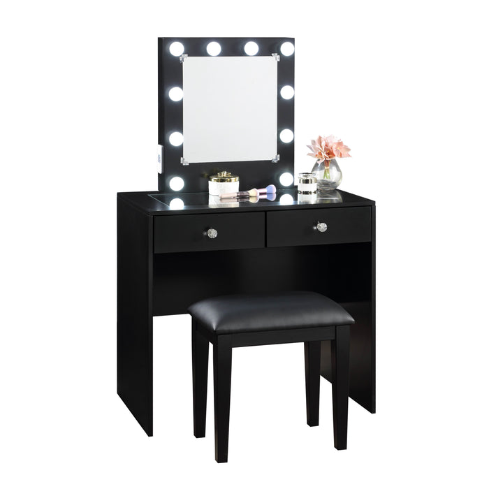 - Makeup Vanity with Lights, USB, Power Oulet, Stool, Black