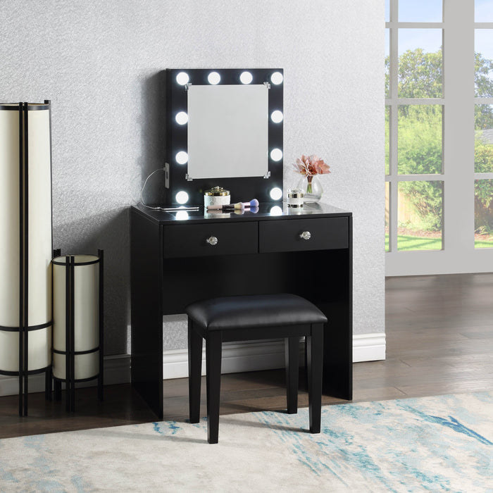 - Makeup Vanity with Lights, USB, Power Oulet, Stool, Black