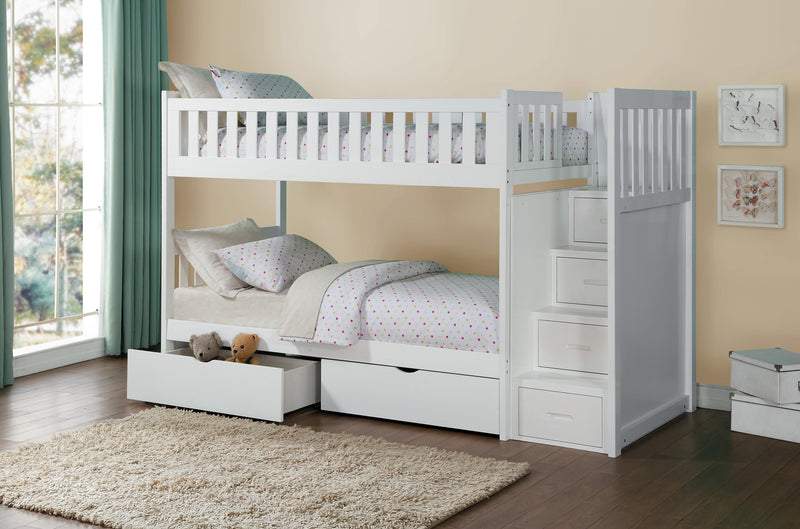 Galen - (5) Twin/Twin Step Bunk Bed with Storage Boxes