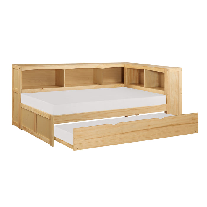 Bartly - (4) Twin Bookcase Corner Platform Bed with Twin Trundle