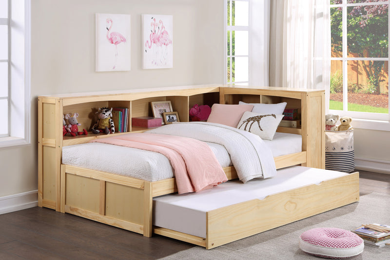 Bartly - (4) Twin Bookcase Corner Platform Bed with Twin Trundle