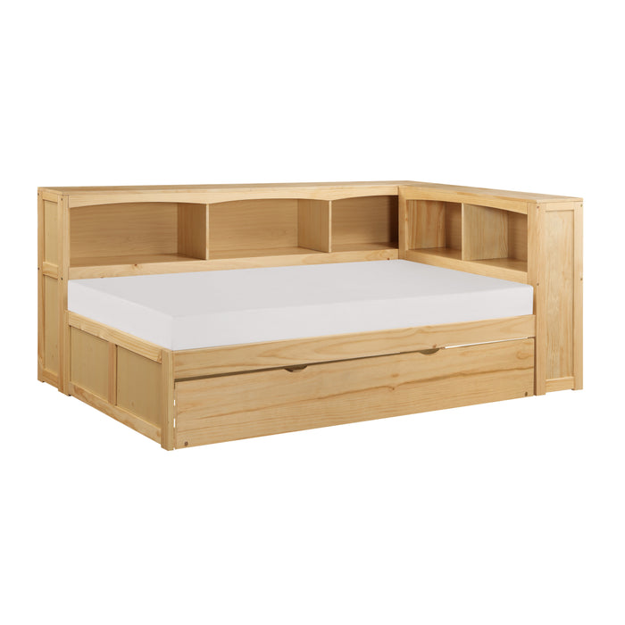 Bartly - (4) Twin Bookcase Corner Platform Bed with Twin Trundle