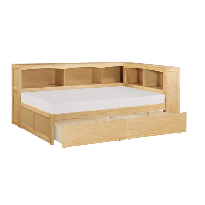 Bartly - (4) Twin Bookcase Corner Platform Bed with Storage Boxes