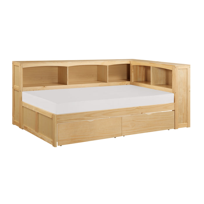 Bartly - (4) Twin Bookcase Corner Platform Bed with Storage Boxes